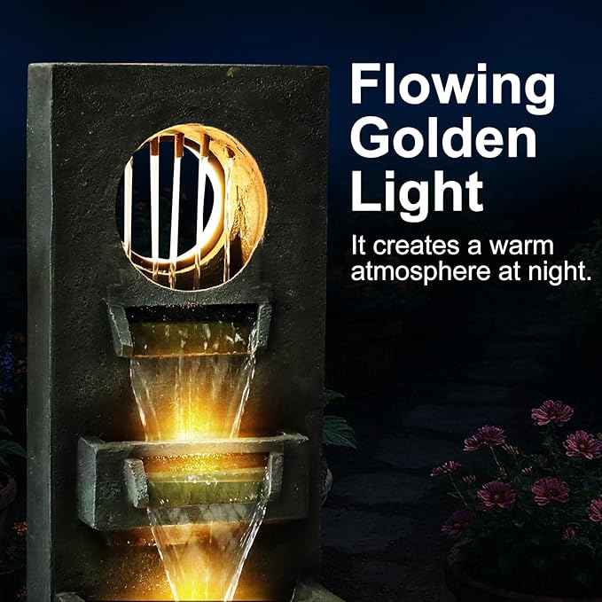 Naturefalls 39.3” H Modern Outdoor Fountain - 4-Tiered Outdoor Garden Fountains with Contemporary Design&LED Light for Garden, Patio, Deck, Porch, Backyard and Home Art Decor