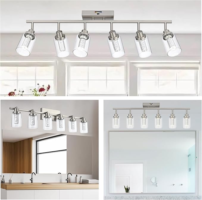 MELUCEE 5-Color Temperature 6 Light LED Track Lighting Kit, LED Track Lighting Fixtures Brushed Nickel Ceiling Spotlighting Vanity Lights with Flexibly Rotatable Light Head, Built-in LED Chips - Aura Lighting