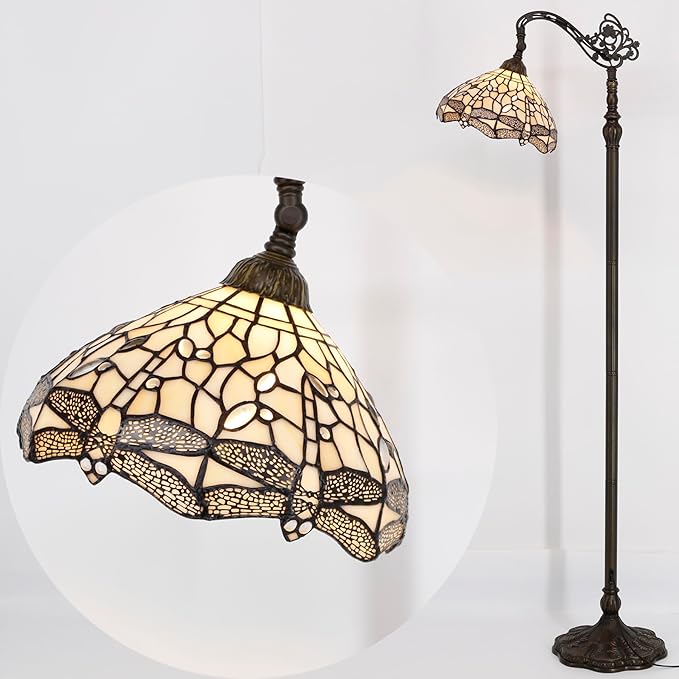 Tiffany Lamp Shade Replacement 12X6 Inch Stained Glass Lampshade Only 1-5/8-Inch Fitter Opening for Arched Floor Lamp, Torchiere Lamp, Pendant Light (Cream Color)