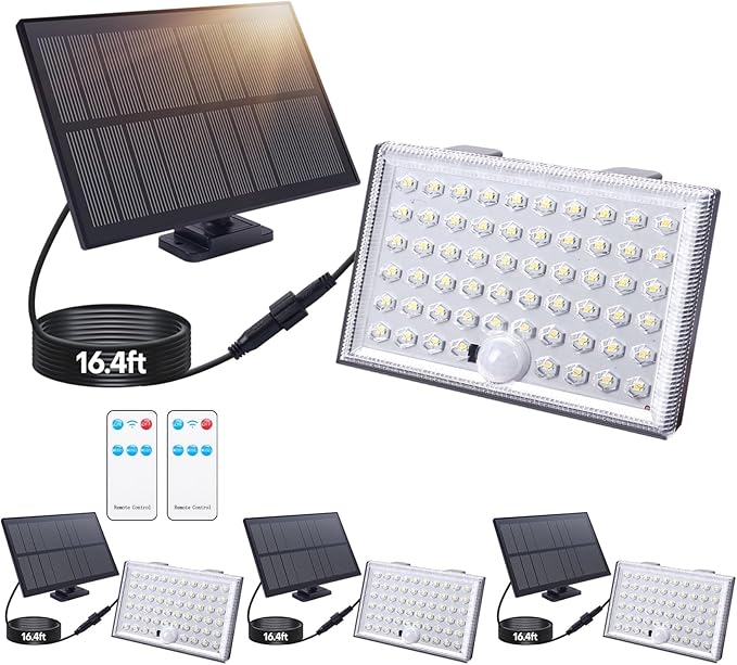 Solar Outdoor Lights, Remote Control Solar Motion Sensor Lights with 3 Modes, Waterproof Dusk to Dawn Powered Security Spot Lights for Outside Patio, Yard (Garage-4pack)