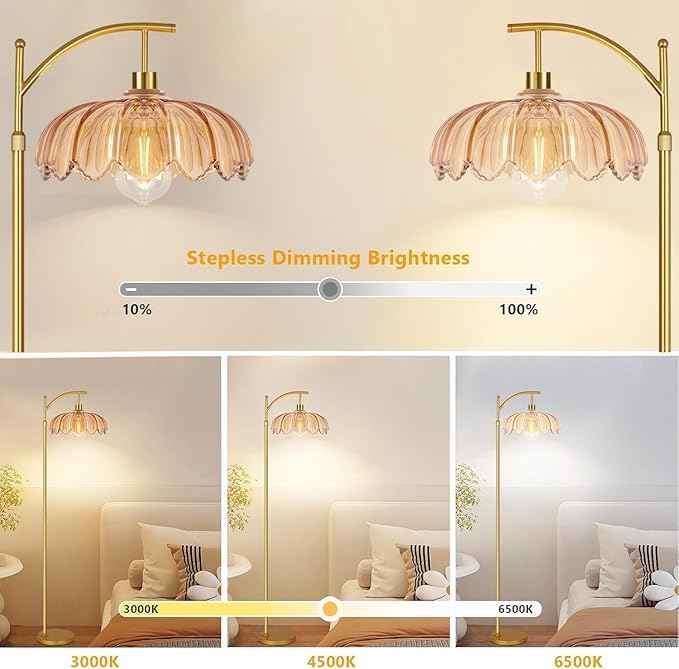 Vintage Floor Lamps for Living Room Glass Floor Lamp with Remote Control & 3 Color Temperature,Dimmable Floor Lamp Gold Mid Century Modern Standing Lamp Brass Tall Floor Lamps for Bedroom Corner