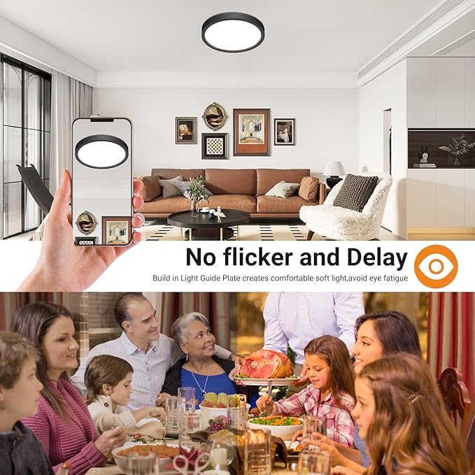 slochi 8Pack LED Flush Mount Ceiling Light Fixture, 9 Inch 18W, 2200LM, Super Slim 0.7 Inch, 3000K-6500K Adjustable Low Profile LED Ceiling Lights for Bathroom, Closet, Hallway(Black)