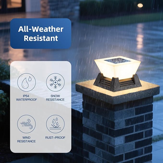 Solar Post Lights, 11" Pillar Light Outdoor, 3000K LED Solar Column Lights Outdoor IP54 Waterproof Square Column Lamp Modern Dusk to Dawn Pillar Lighting for Patio Garden Yard Deck Backyard