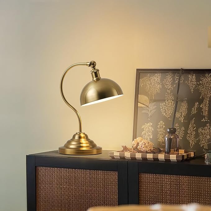 Cordless LED Table Lamp, 180° Swing Arm Desk Lamp, Rechargeable, Dimmable/3 Color/Memory Function, Vintage Rechargeable Table Light for Living Room,Bedroom,Bedside, Brass - Aura Lighting