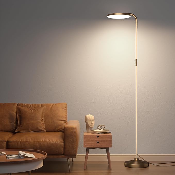 36W LED Floor Lamp, Super Bright Standing Lamp, Modern Stepless Dimmable Torchiere Tall Lamp with Remote Control, 350°Rotating Head Reading Floor Lamp for Living Room, Bedroom, Office - Brown - Aura Lighting
