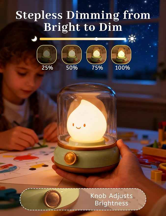 Cute Smiley Night Light with White Noise, Vintage Flickering Flame Lamp, USB Rechargeable Dimmable Sleep Timer, Cozy Lamp Sleep Aid Sound Machine for Bedroom