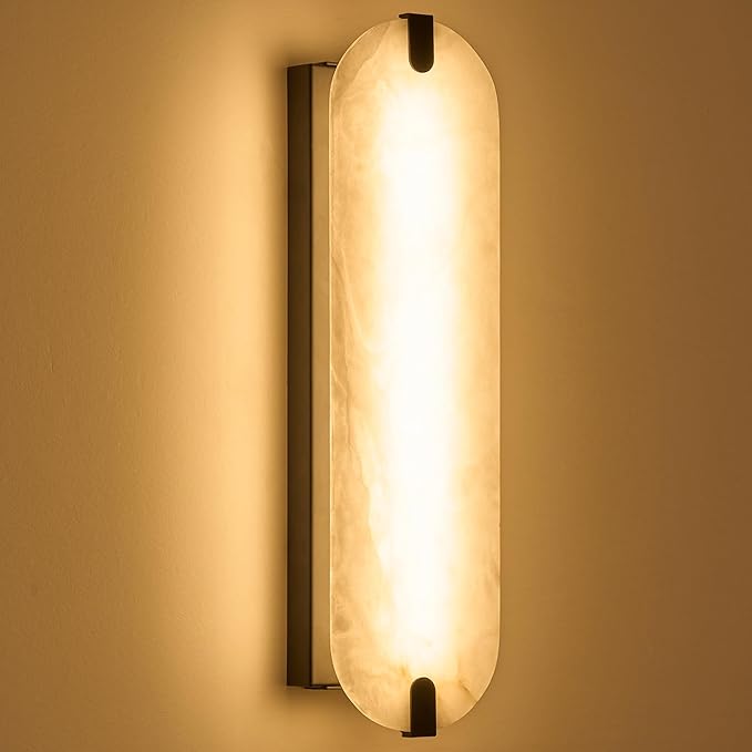 ZEROUNO 22.8in Alabaster Wall Sconce, Natural Marble Wall lamp,Dimmable Alabaster Wall Light Fixtures for Stairs Bathroom Living Room Bedroom or Vanity,Hallway(Black