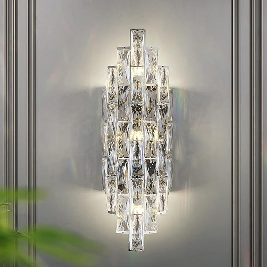 Modern Crystal Chrome Wall Sconces, Wall Light Fixtures, Indoor Wall Lamp, Vanity Wall Mount Lamps for Living Room Bedroom Bathroom Bedside Hallway Stairway - Aura Lighting