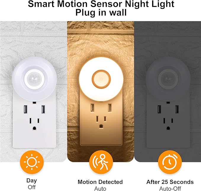 YELKO Night Lights Plug Into Wall,200 Lumen Super Bright Plug in Motion Sensor Light Indoor,Smart Plugin Motion Activated nightlights for Bathroom, Hallway(Cool White 2Pack)
