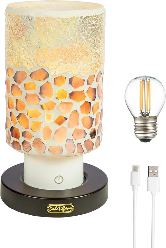 Dale Tiffany TAR24125 Alps Purple Uplight Mosaic Accent Lamp with Rechargeable Battery and 3-Level Brightness, Multicolor, 8.5-Inch Tall