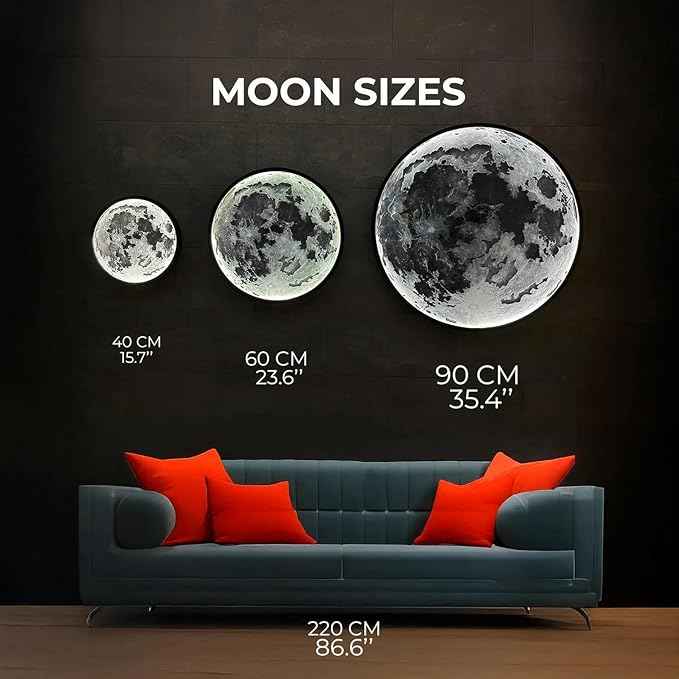 JUST Like Wood LED Dimmable Moon Wall Light with Remote Control - Large Moon Wall Sconce Plug in - Lighted Wall Art - Unique Celestial Home Decor (with Acrylic Glass, 40cm/15.7'')