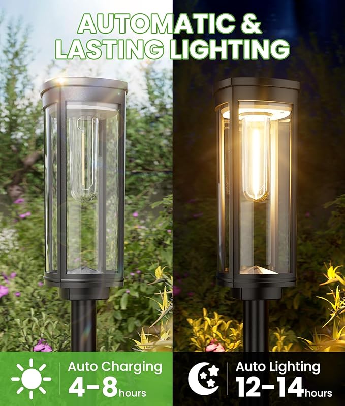 Bright Solar Lights Outdoor 6 Pack, Solar Pathway Lights Waterproof IP65, Auto On/Off Walkway Landscape Lighting, Long Lasting Outdoor Light for Walkway Landscape Path Yard Lawn Patio Decor - Aura Lighting