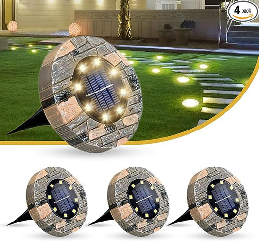 Solar Ground Lights Outdoor Decor - Waterproof LED Outdoor Solar Lights for Yard, Patio, Garden, Pathway, Stair, Deck - Landscape Lighting for Garden Decor - Outside Lightings (4 Pack, Warm White)