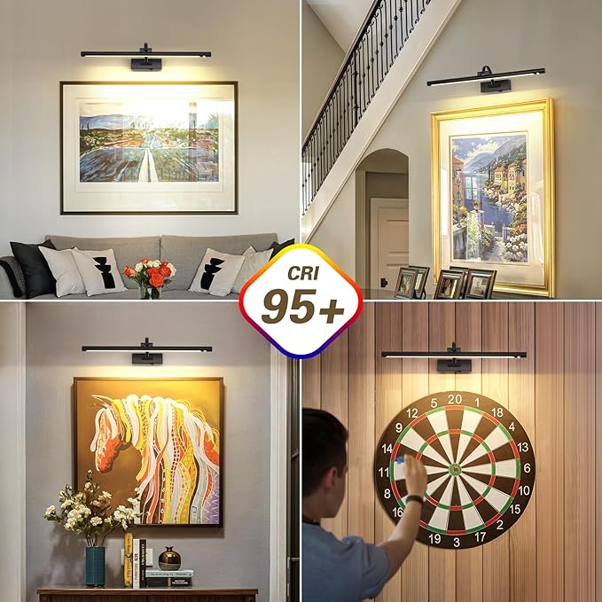 Wireless Black Picture Lights for Wall Motion Activated, Motion Sensor Gallery Lights Auto-Off Art Lights for Portraits Display 24 Inch 5W Warm White