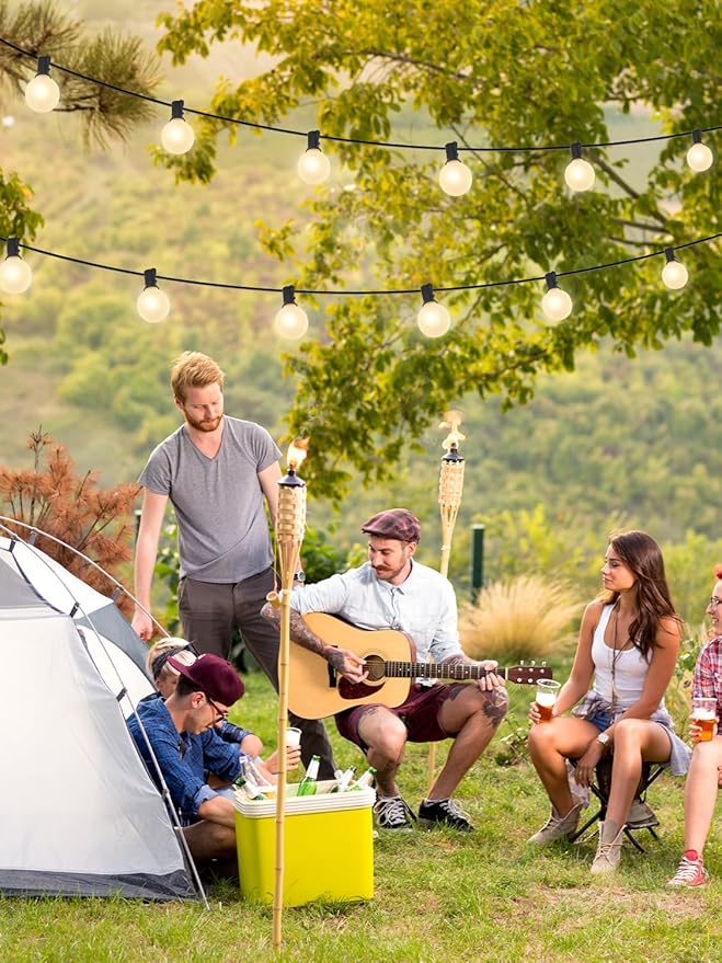 25Ft Frosted White String Lights with 27 G40 Globe Light Bulbs, Frosted Outdoor String Lights for Backyard Porch Balcony Party Wedding Umbrella, G40 5 Watt Bulbs E12 Base- Black Wire