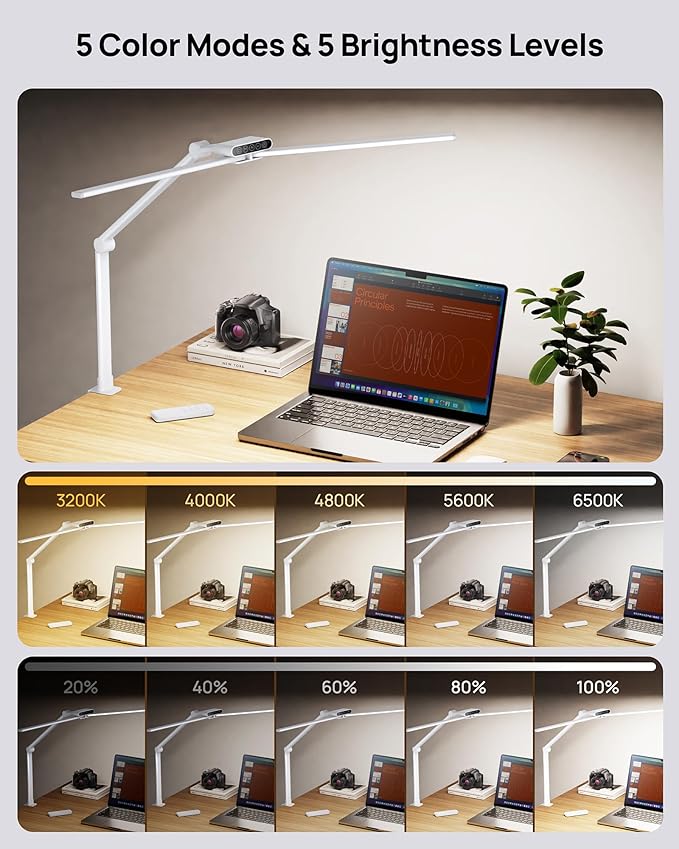 TROND LED Desk Lamp with Clamp, 29.55'' Tall Desk Light with Remote, 1500LM Bright Table Lamp, Swing Arm Clip on Light, Eye-Caring, Touch Control Dimmable for Home Office Monitor Reading Study Task - Aura Lighting