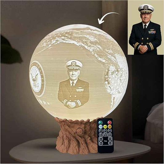 Personalized U.S. Navy Moon Lamp with Custom Photo & Text - Custom Army Moon Night Light with U.S. Navy Logo - Gift for Sailors, Veterans, Soldiers & Military Families