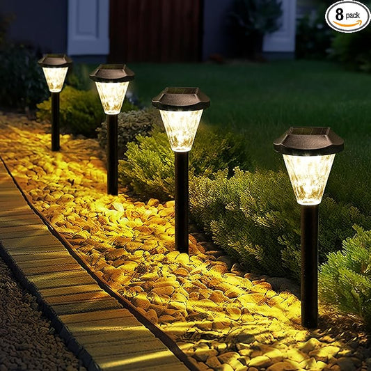 GIGALUMI 8 Pack Solar Lights Outdoor Waterproof,New Upgraded Solar-Powered Lights for Outside, Garden, Outdoor Light for Patio,Lawn,Yard and Landscape(Warm White)