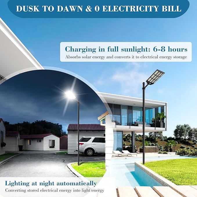 10000W Solar Street Lights, 7000K Solar Lights Outdoor Motion Sensor, Commercial Parking Lot Light Dusk to Dawn, 320° Wide Angle Solar Street Lights Outdoor IP66 Waterproof for Yard(1 Pack)