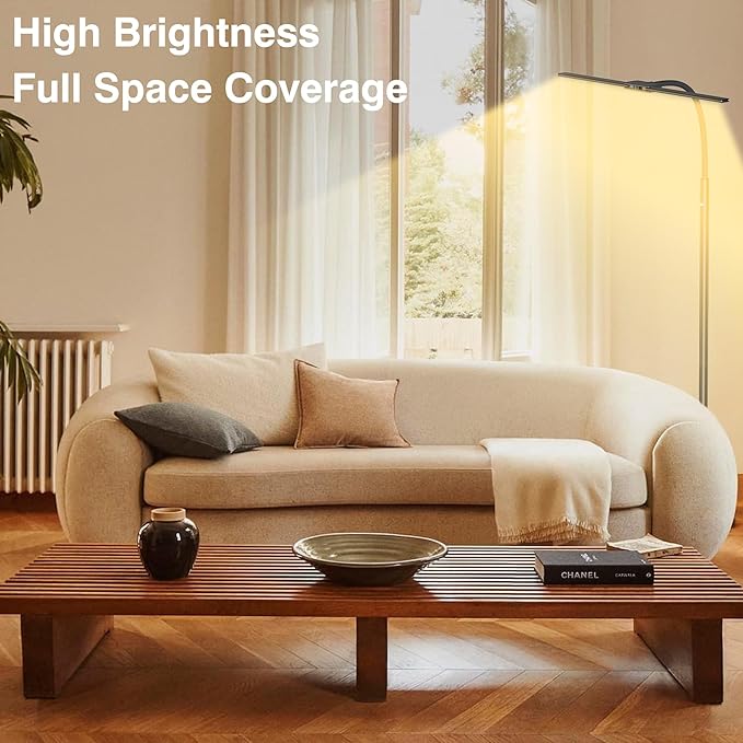 Cordless Rechargeable Floor Lamp, Adjustable Bright Reading Lamps Floor Standing, 15W Dual Head Gooseneck LED Bright Floor Lamp for Dark Rooms with 8000mAh Battery， IP54 Home Lighting