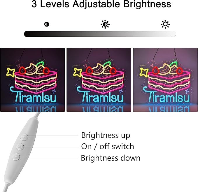 Tiramisu Neon Sign, Neon Lights Hanging Wall Art Decoration for Business Restaurant Shop Store House Bar Cafe Bakery Party Home Decor, USB Powered Ultra Bright Dimmable,14.57×12.2inches