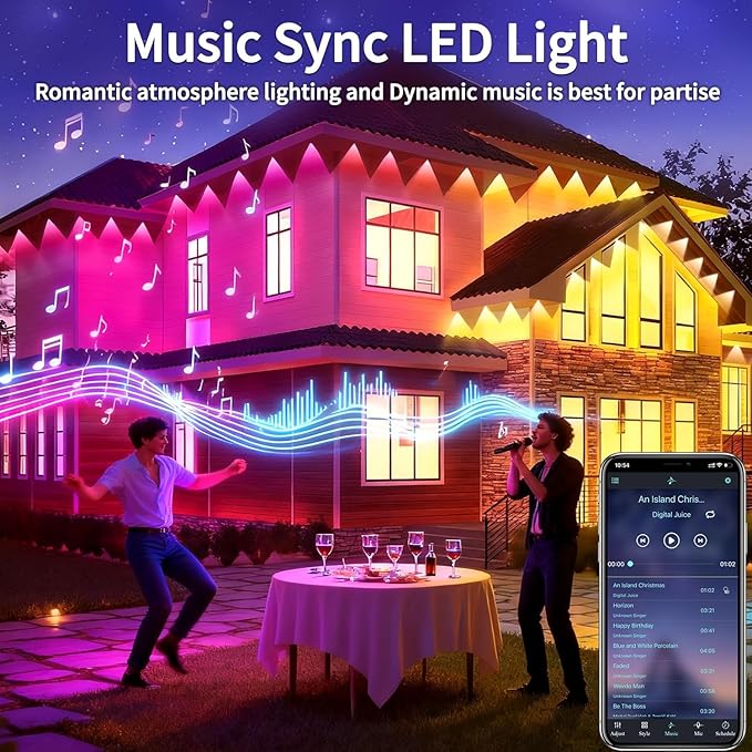 32.8FT Permanent Outdoor RGB Lights,IP67 Waterproof Smart LED Eaves Lights with App/Remote Control,for Christmas and All Holiday Decor,Daily and Accent Lighting,House Roof and Garden Lighting