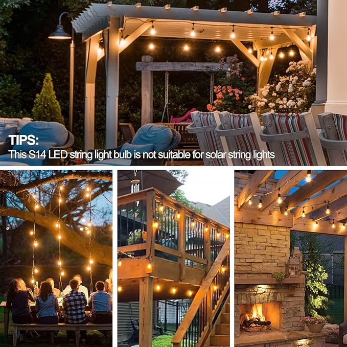 25Pack 2W S14 LED Glass Bulbs for Outdoor String Lights Replacement, E26 Medium Screw Base, 2700K Warm White LED Edison Light Bulb, 2 Watt to Replace 11w/20w/25w s14 Incandescent Bulbs