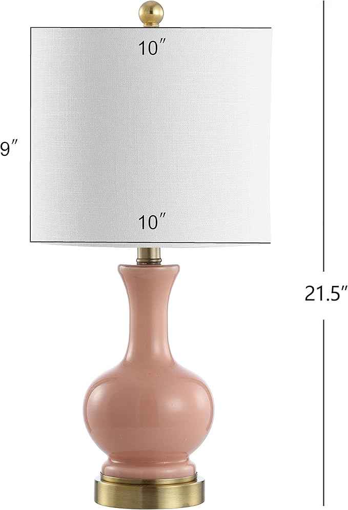 JONATHAN Y 22" Light Coral/Brass Gold Modern Glass Table Lamp Set of 2, Brass Gold Bedside Lamp with White Linen Shade for Bedroom Living Room, LED Bulbs Included (JYL4033D-SET2)