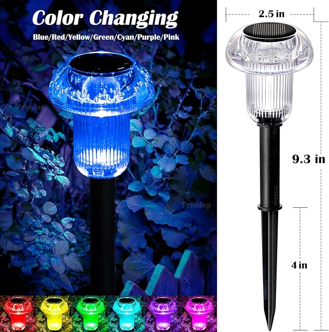 Solar Lights Outdoor Pathway Waterproof 16 Pack Color Changing LED Acrylic Mushroom Decorative Garden Lights for Yard Landscape Patio Outside Decorations