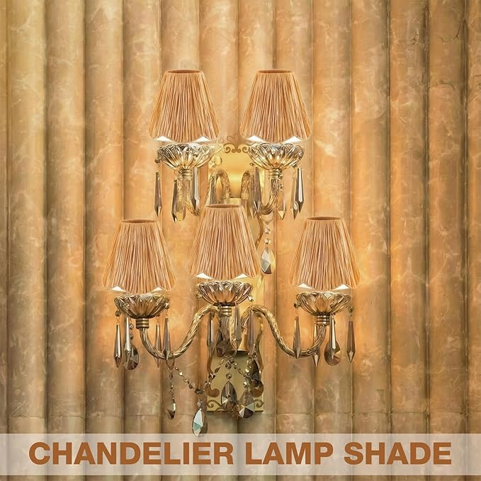 2 Pcs Clip-On Chandelier Lamps Shade Small Scalloped Lampshade 3"Top x 6"Bottom x 5-1/4"Slant Height Empire Brown Lamp Shade Chandelier or Accent Lamp(Raffia)
