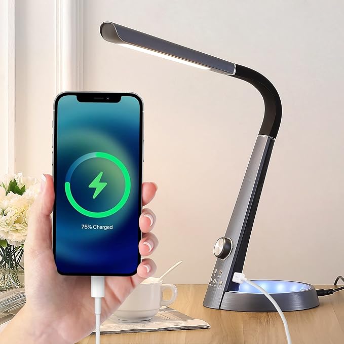 JONATHAN Y 19" Black Aluminum Contemporary Minimalist LED Task Lamp, Adjustable Head Dimmable USB Charging Desk Lamp for Home Office Bedroom JYL7700A