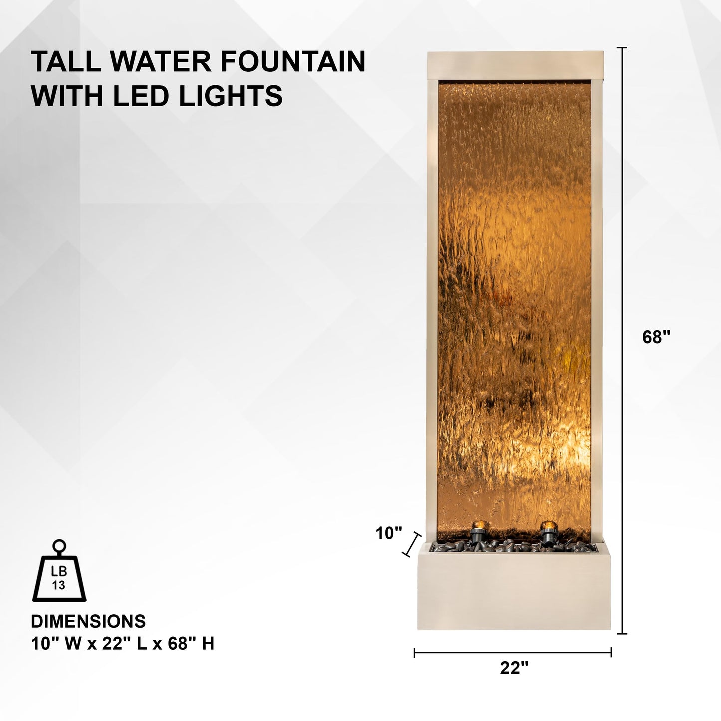 68" H Modern Freestanding Waterfall Fountain