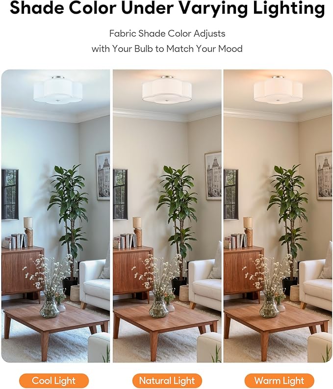 VONLUCE Semi-Flush Mount Ceiling Light, 15.8" Modern 4-Light Ceiling Light Fixture with White Clover-Shaped Shade 4 E26 Sockets for Bedroom Entryway Living Room, Nickel Finish, ETL Certificated - Aura Lighting