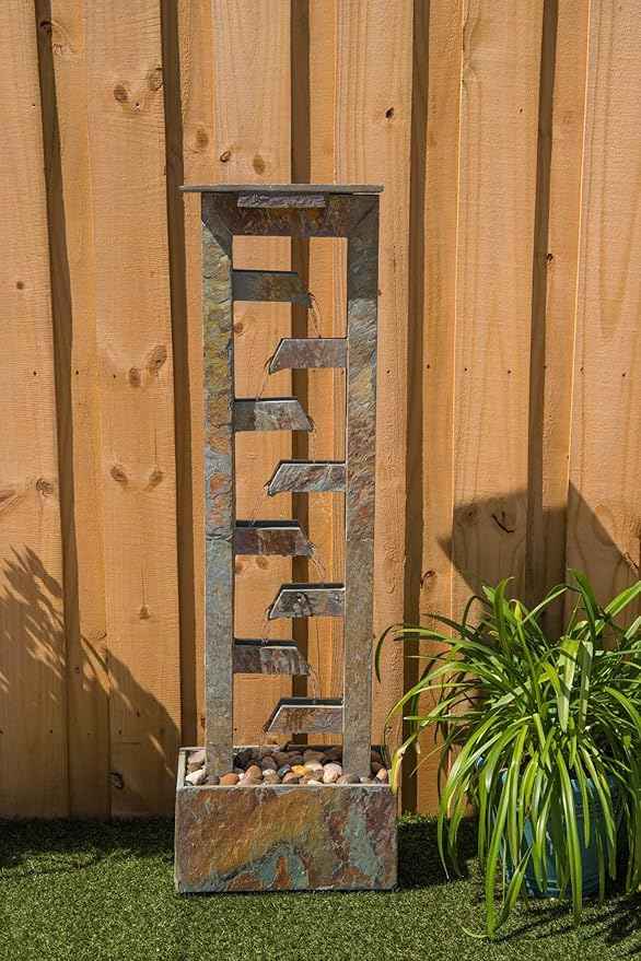 Zigzag Zen 49" High Large Modern Indoor Outdoor Decor Slate Stone Floor Fountain with Light LED Standing Waterfall Tiered Water Feature for Outside Garden Patio Yard Backyard - John Timberland