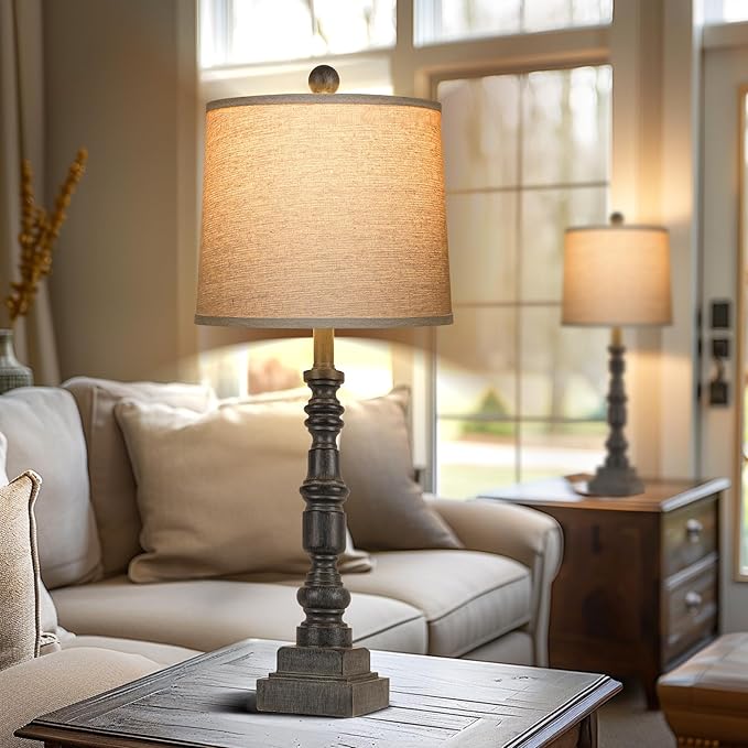 PARTPHONER 28" Table Lamp for Living Room Set of 2, Rustic Buffet Lamps with USB A+C, Farmhouse Bedroom Lamp, Vintage Mid Century Bedside Nightstand Lamps for End Table Home Decor Office Antique Grey
