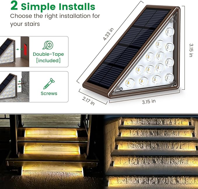 Solar Step Lights for Outside,4pack Solar Stair Lights Outdoor Waterproof IP67,Outdoor Deck Step Lights,Solar Outdoor Lights for Staircase,Patio,Front Step(Warm Brown)