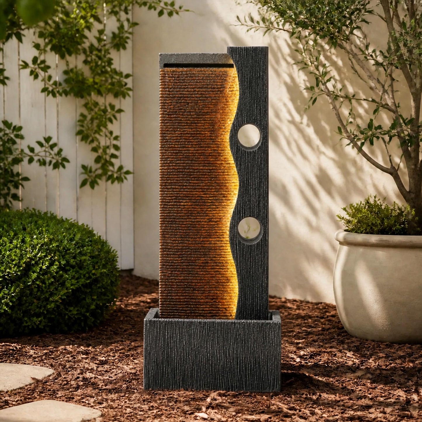 AUTODAYA 39" Modern Zen Outdoor Water Fountain LED Cascading Waterfall