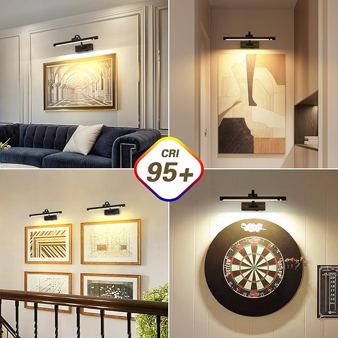 Wireless Picture Lights Battery Operated, Motion Sensor Black Art Lights Motion Activated Gallery Lighting Auto-Off Painting Lights for Portraits 16 Inch 3W Warm White