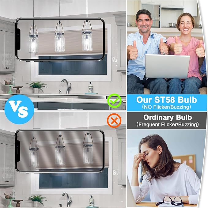 10-Pack Vintage Edison Bulbs 60W Equivalent, 850LM 6W LED Light Bulb Daylight White 5000K, ST58 Filament Lighting E26 Base, Non-Dimmable - Aura Lighting