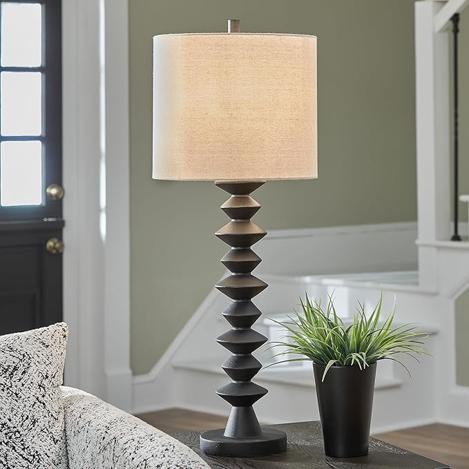 Signature Design by Ashley Luanndon Modern Polyresin Buffet Lamp with 3-Way Switch, Black & Beige