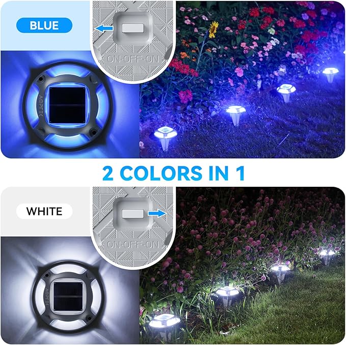 AGPTEK Solar Driveway Lights 12 Pack, 2 Colors in 1 Outdoor Solar Deck Dock Marine Waterproof LED Driveway Marker Security Lights for Outside Pathway,Boat Dock,Step,Walkway,Path,Garden (Blue & White)