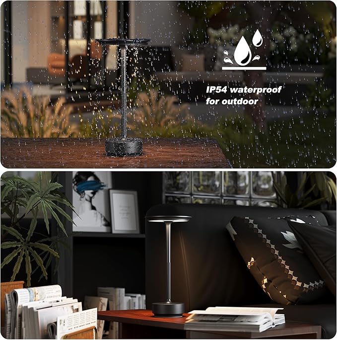 1 Pack Cordless Rechargeable Table Lamps, Portable 5000mAh Restaurant Table Lamp, 3 Color Stepless Dimming LED Table Light with Memory Function, for Outdoor/Dinner/Patio/Camping.(Black)