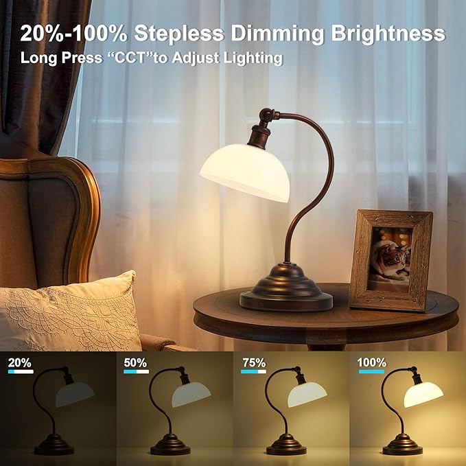 Cordless LED Table Lamp, 180° Swing Arm Desk Lamp, Rechargeable, Dimmable/3 Color/Memory Function, Vintage Rechargeable Table Light for Living Room,Bedroom,Bedside, Oil Rubbed Bronze - Aura Lighting