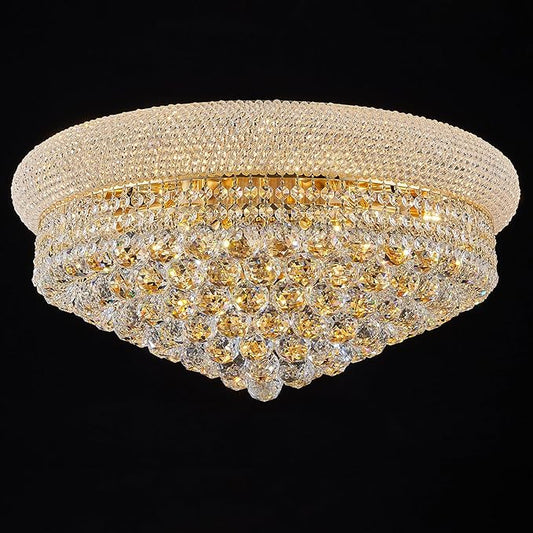 12 - Light Flush Mount Crystal Chandelier for Living Room Dining Room Entryway Hallway Bedroom Foyer Gold Finish