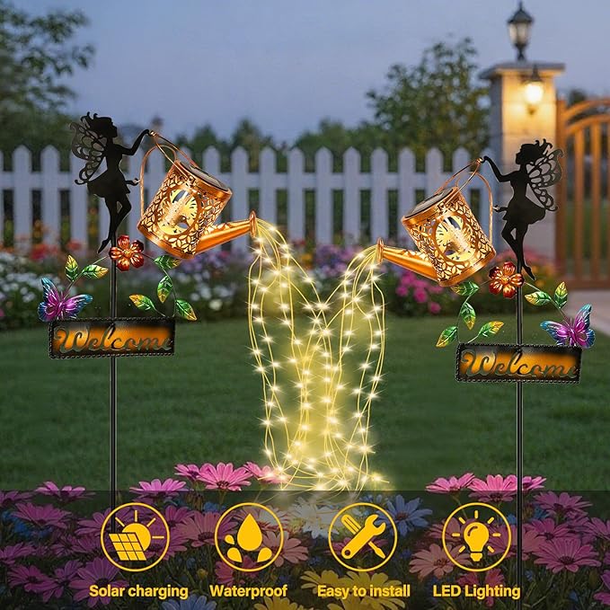 Tremdwoto Solar Watering Can Lights,Hummingbird Solar Lantern Watering can Landscape Lights for Garden Decor,Waterproof Solar Fairy Statue Decor for Path Patio Yard Lawn,Garden Gifts for Women
