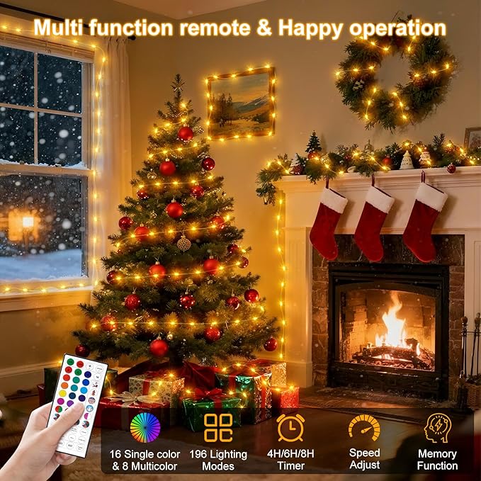 OMIKA 80ft Fairy Lights Plug in with Remote, 24 Colors 196 Modes Color Changing String Lights Dimmable, 240 LED Twinkle Lights with Timer for Outdoor Party Bedroom Indoor Christmas Halloween Decor