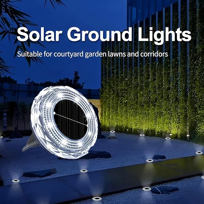 Solar Ground Lights 8 Pack Waterproof Outdoor Solar Lights for Yard Led Solar Garden Lights Bright Solar Powered Disc Light In-Ground Landscape Lighting for Patio Pathway Walkway Driveway, White