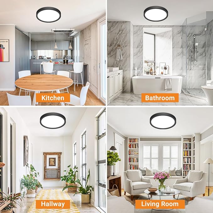 slochi 4Pack LED Flush Mount Ceiling Light Fixture, 9 Inch 18W, 2200LM, Super Slim 0.7 Inch, 3000K-6500K Adjustable Low Profile LED Ceiling Lights for Bathroom, Closet, Hallway(Black)