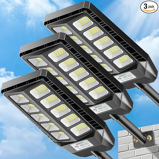 Deepn Solar Lights Outdoor, IP66 Waterproof Street Lights Outdoor, 6500K Dusk to Dawn Solar Security Flood Lights Motion Sensor with Remote Control for Yard, Entryway Garage, Porch, 3 Pack