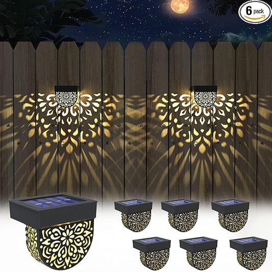 Solar Fence Lights Wall lihgts Outdoor Decorations 6 Pack Solar Step Lights Outdoor Waterproof LED Solar Powered Warm Yellow Decorative Lighting for Front Door, Backyard, Post(Black)